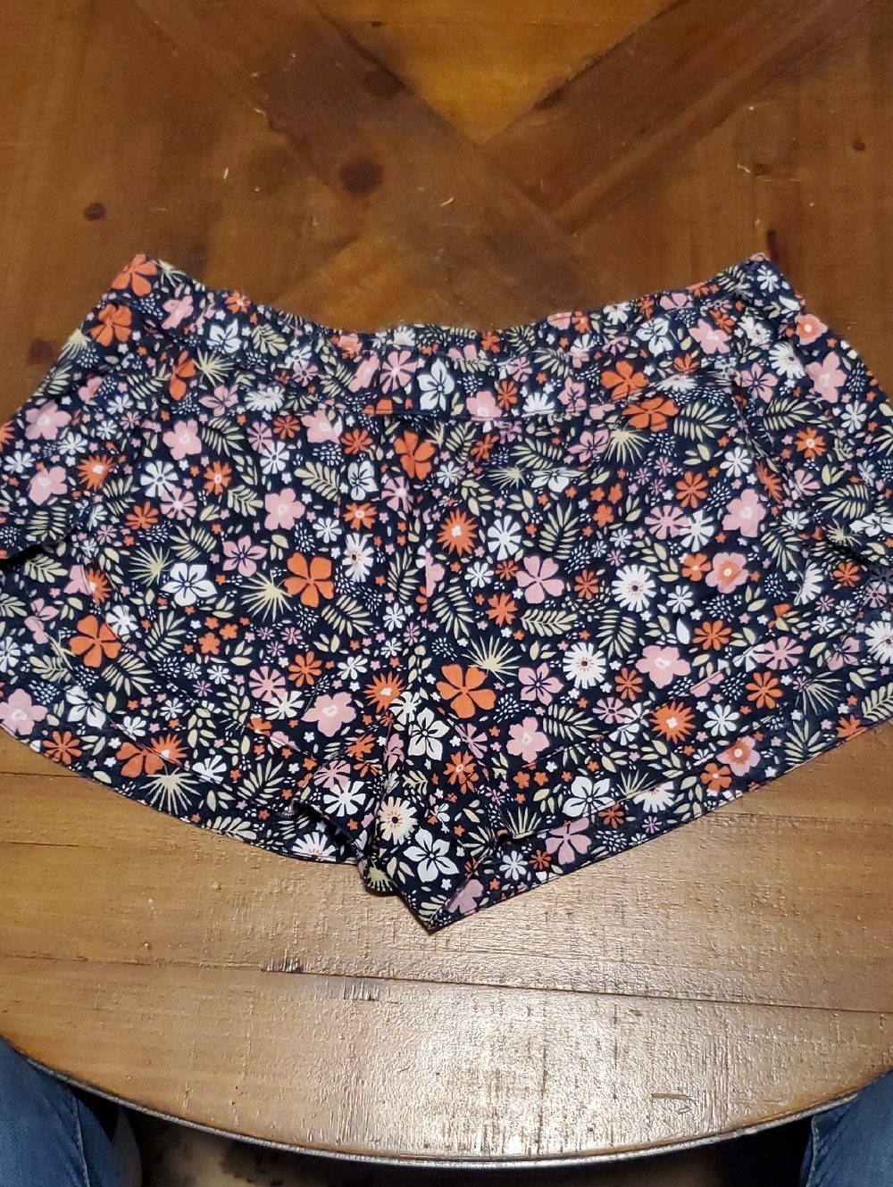 Jasmine & Ginger Black Floral Athletic Shorts with Pink and Orange Flowers